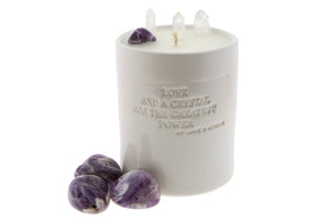 LOVE & STONES - Small White Ceramic Amethyst Crystal Candle 20123